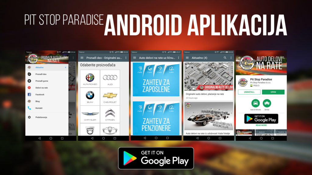 Pit Stop Paradise Android aplikacija